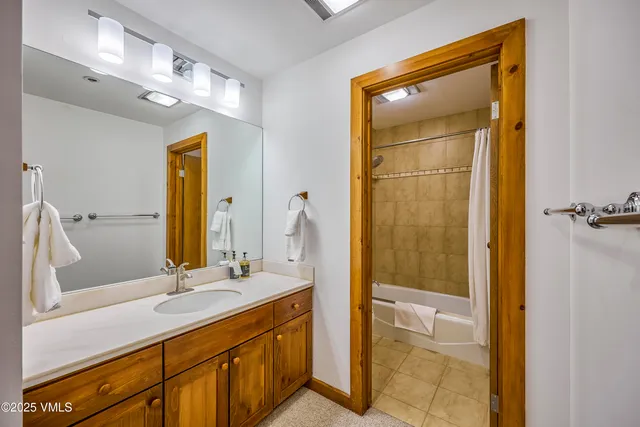 a bathroom with a sink a mirror and a shower