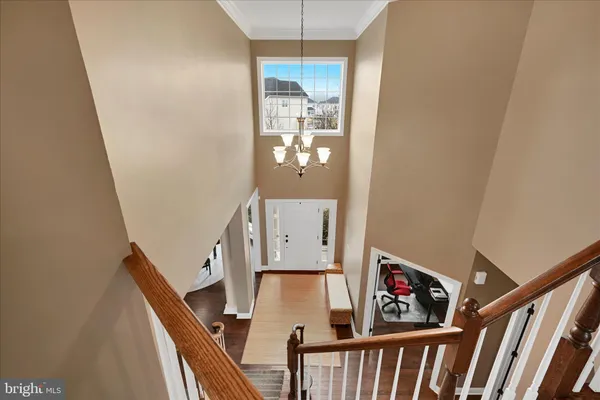 a view of a hallway with windows