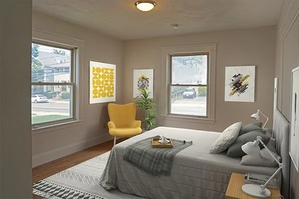 a living room with furniture and a window