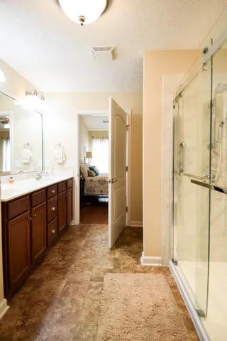 a bathroom with a shower