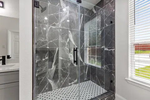 a bathroom with a shower