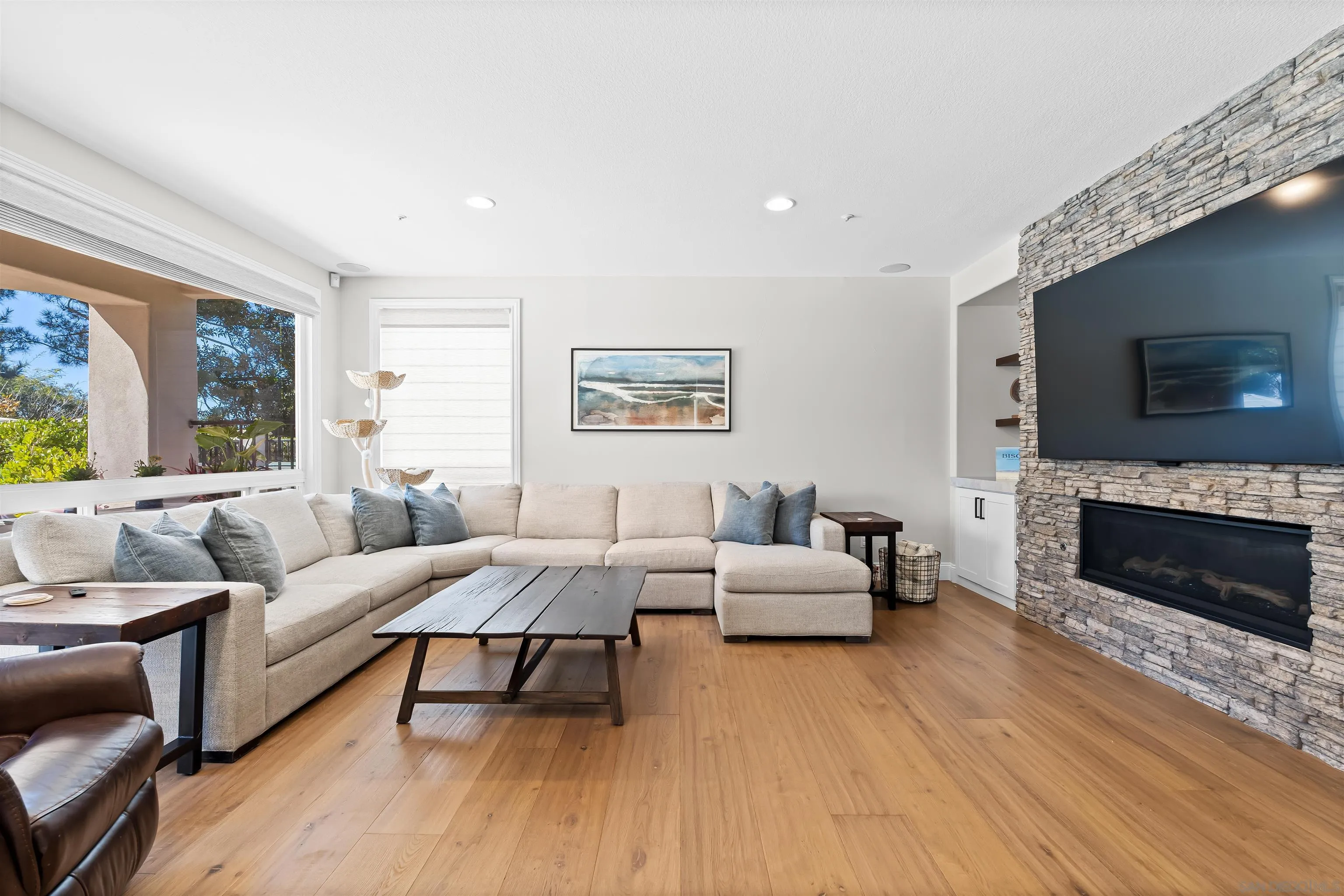 301 Cantle Lane Encinitas, CA 92024 - Photo 28 of 75 a living room with furniture flat screen tv and a fireplace