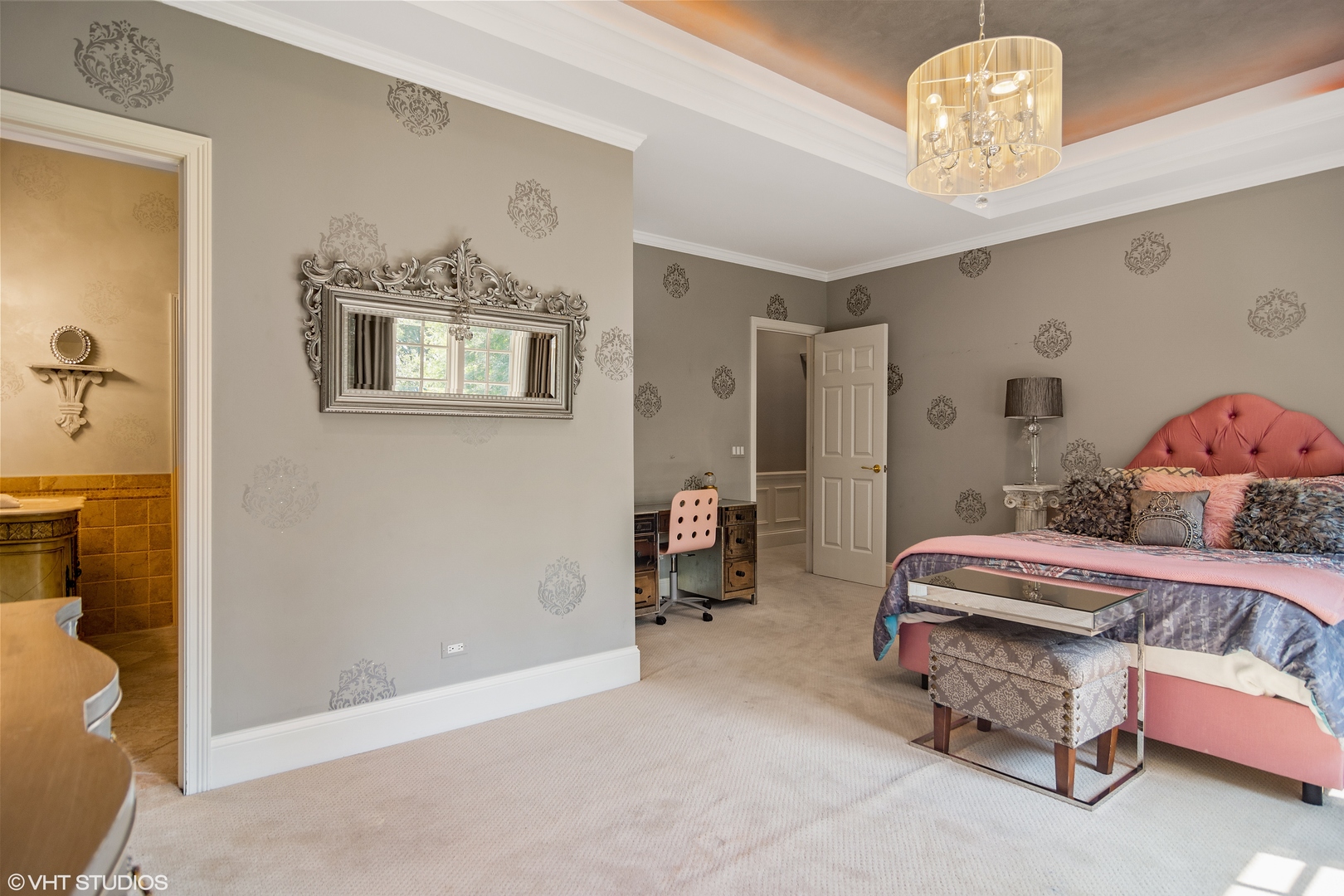 1717 Appleby Road Inverness, IL 60067 - Photo 33 of 57 a bedroom with bed and a chandelier