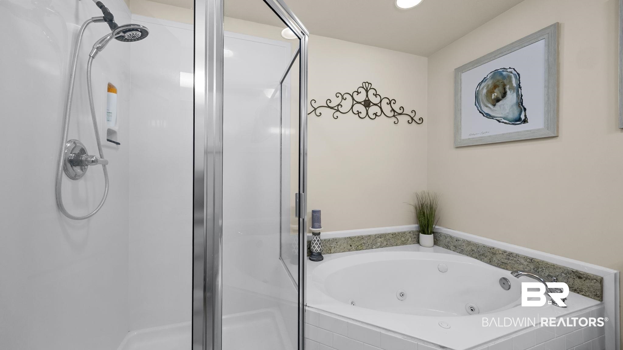 27580 Canal Road, Unit 1526 Orange Beach, AL 36561 - Photo 17 of 49 Full bath featuring a whirlpool tub, a shower stall, and recessed lighting
