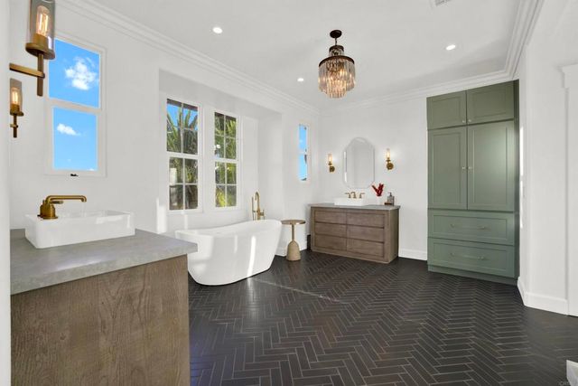 a bathroom with a double vanity sink and a