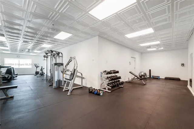 a view of a room with gym equipment