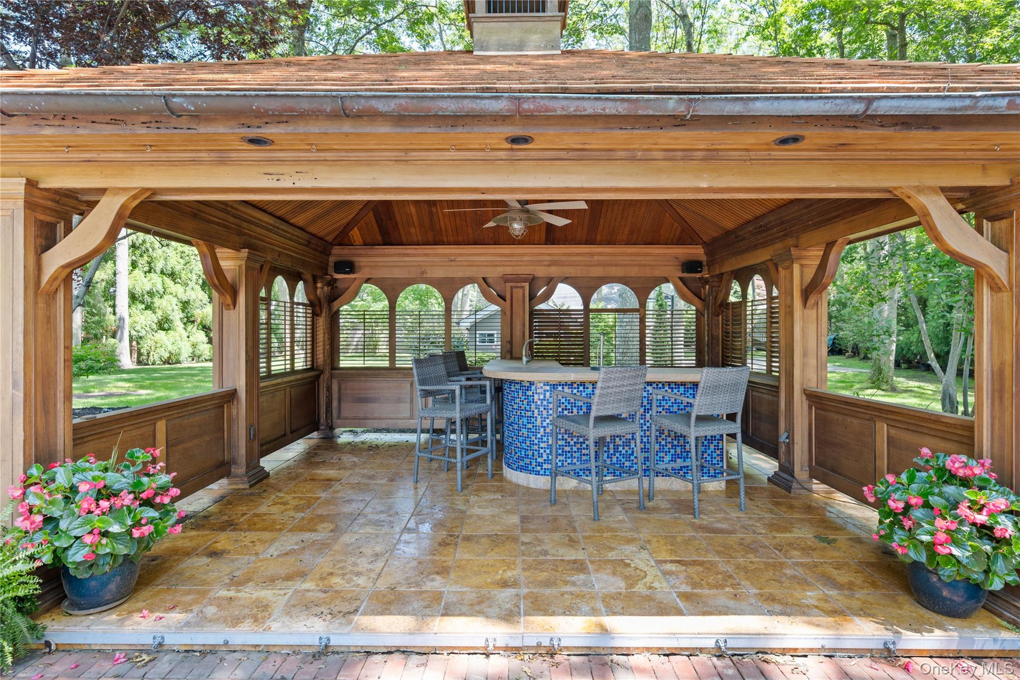 4745 North Bayview Road Southold, NY 11971 - Photo 25 of 31 View of patio featuring a gazebo and a ceiling fan