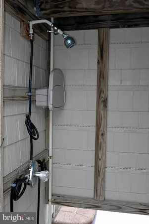 a bath tub sitting in a bathroom