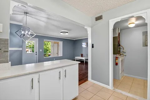 a view interior of a house and chandelier