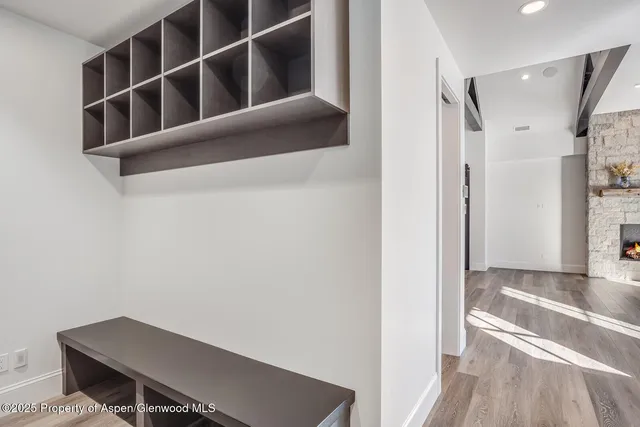 a bathroom with a sink vanity and a mirror