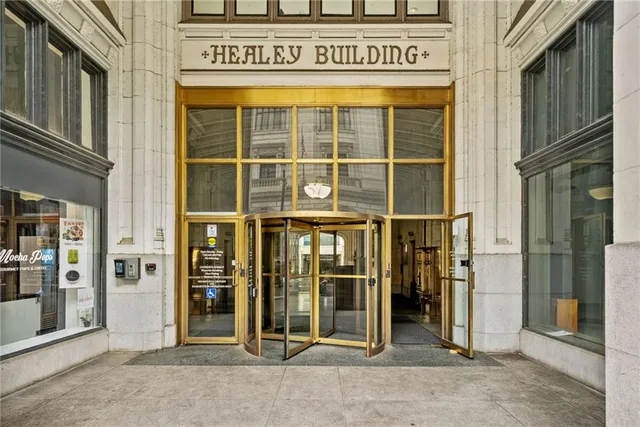 a view of a building with door