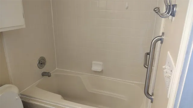 a bathroom with a bathtub