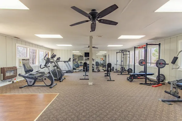 a view of a room with gym equipment