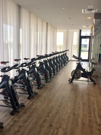 a view of a room with gym equipment