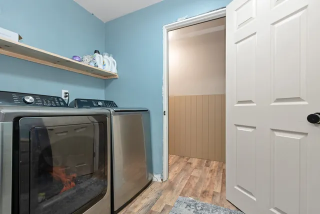 a utility room with dryer and washer