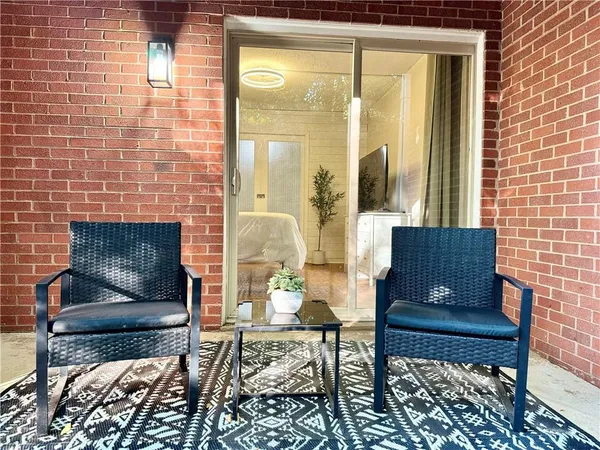 a living room with a rug