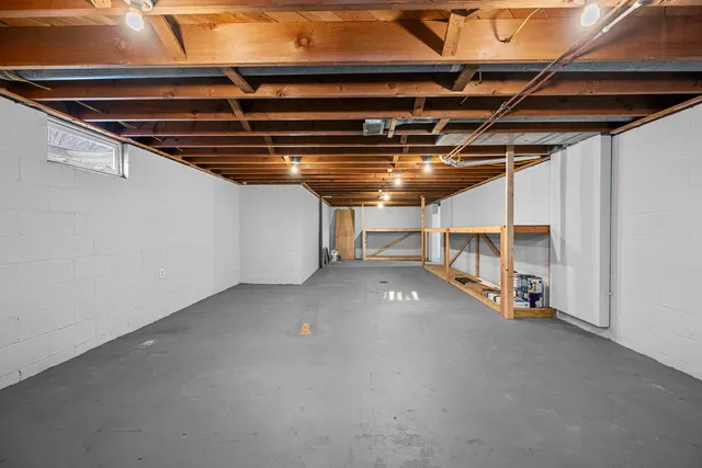 a view of a park with large trees