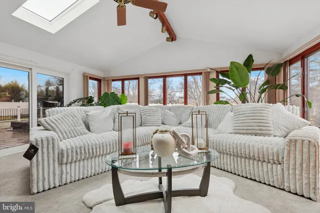 a living room with furniture a couch and a potted plant