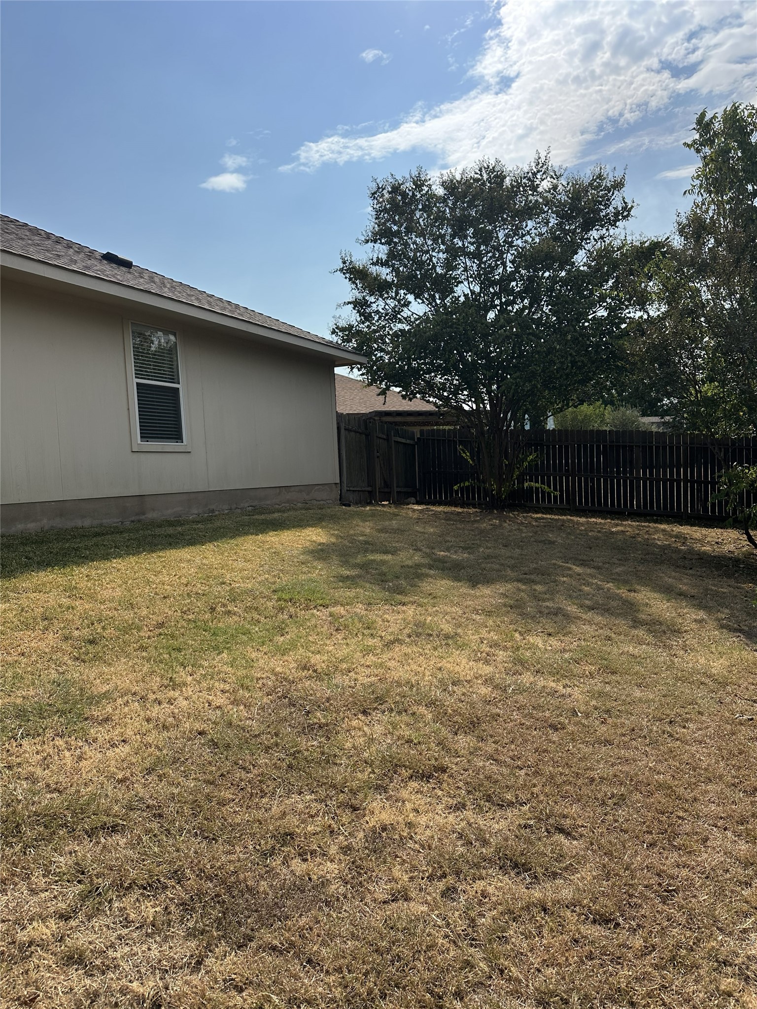 722 Ranier Lane Round Rock, TX 78665 - Photo 23 of 24 A spacious grassy lawn bordered by a wood fence extends along the side exterior.