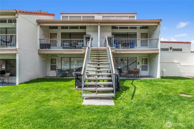 a view of a park with a slide