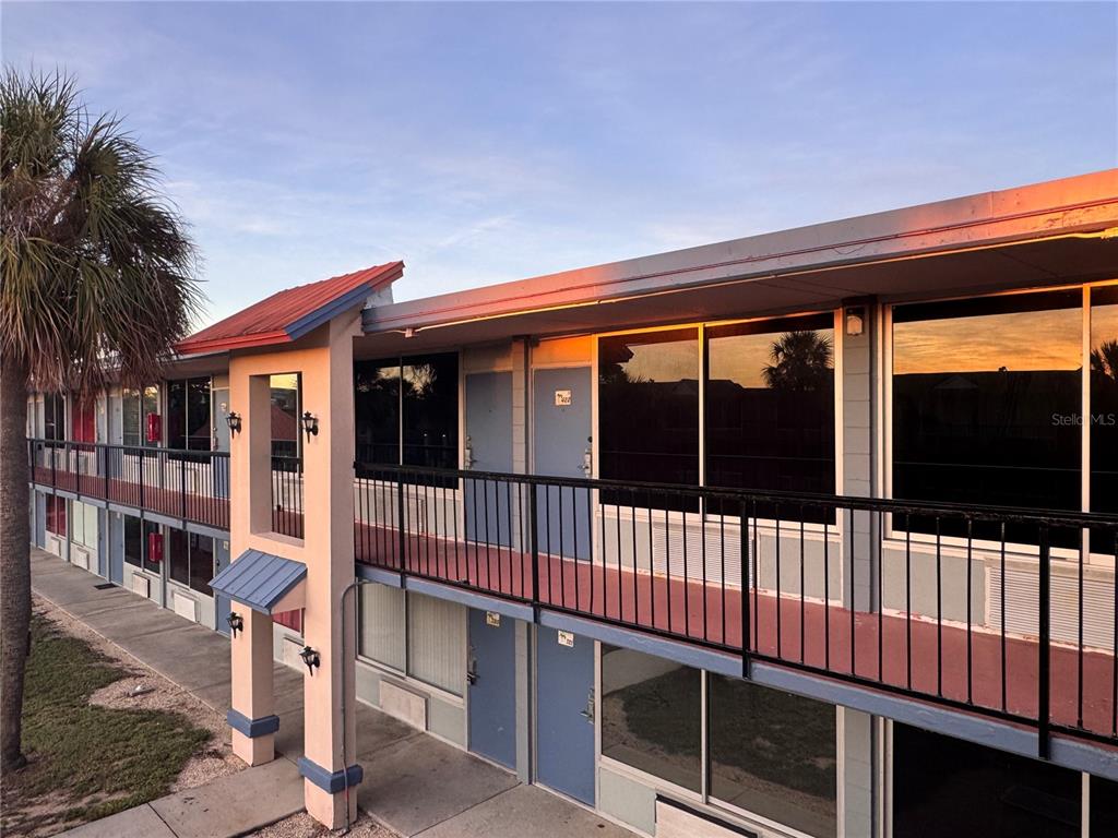a view of a house with a large window