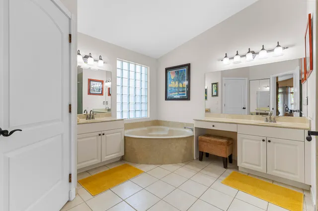 an aerial view of a swimming pool