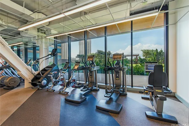 a view of a room with gym equipment