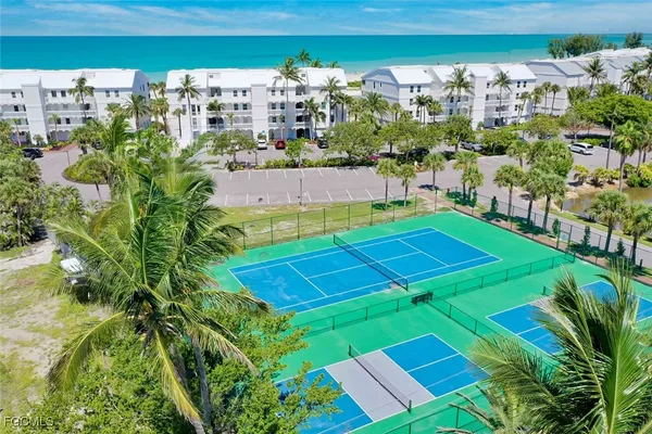 a view of an outdoor space with an ocean view