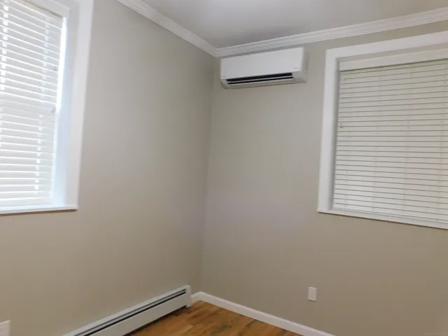 a view of a small space with a window