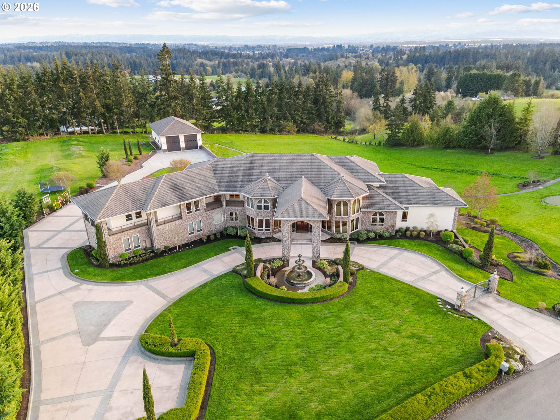 an aerial view of a house with garden