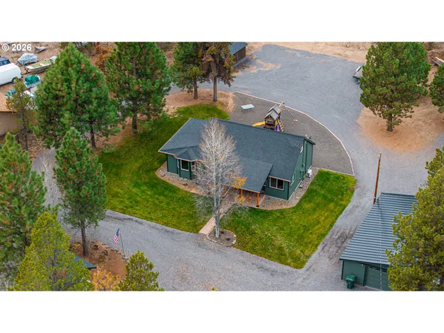 an aerial view of a house