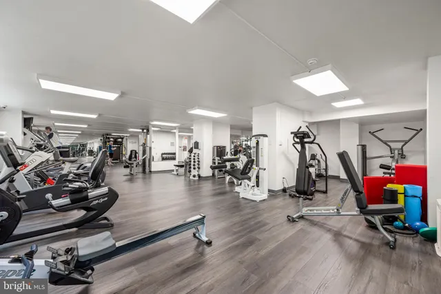 a view of a room with gym equipment