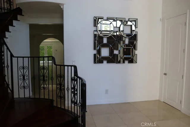 a view of a chandelier in a room