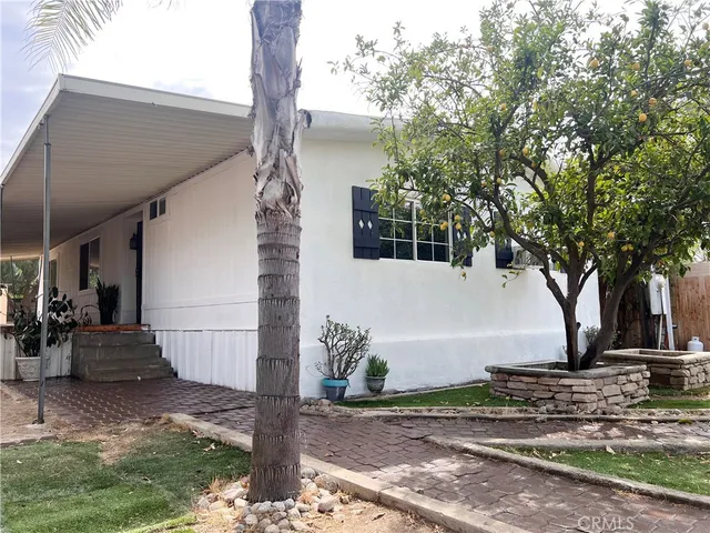 a tree in front of a white house