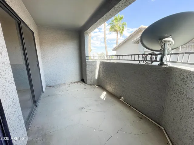 a view of a room with a window