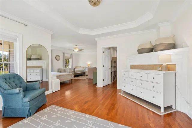 a view of an empty room with windows