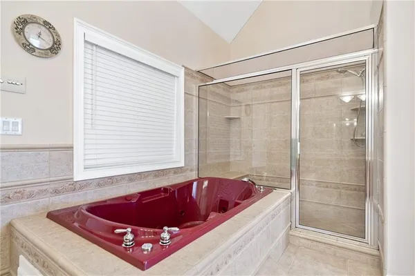 a view of a yard with swimming pool