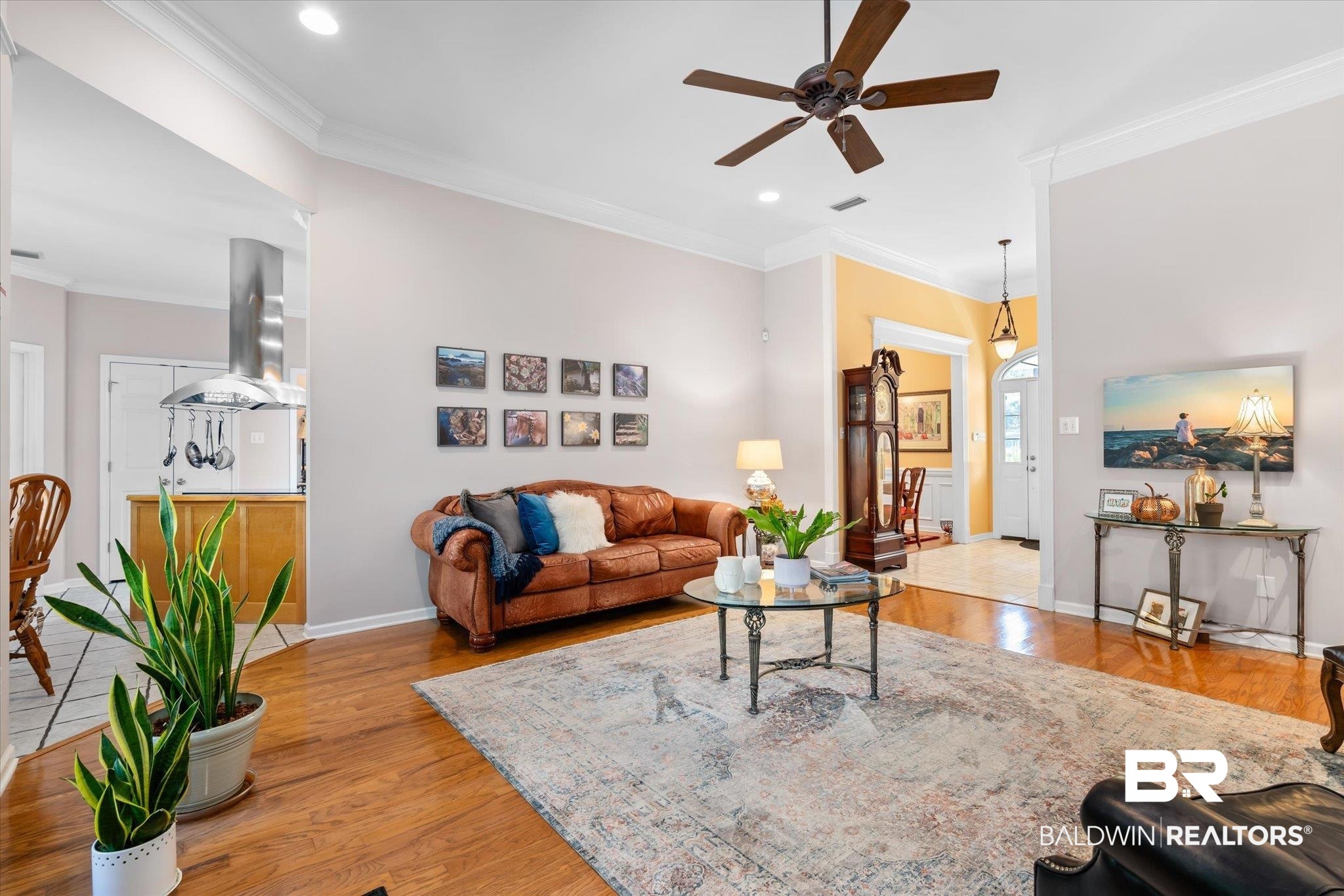 3651 Ching Dairy Loop Road South Mobile, AL 36618 - Photo 8 of 56 Living room with ornamental molding, light hardwood / wood-style flooring, and ceiling fan