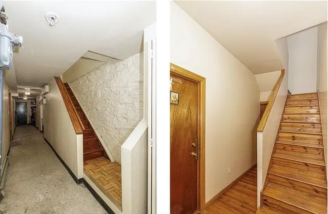 a view of a hallway with staircase