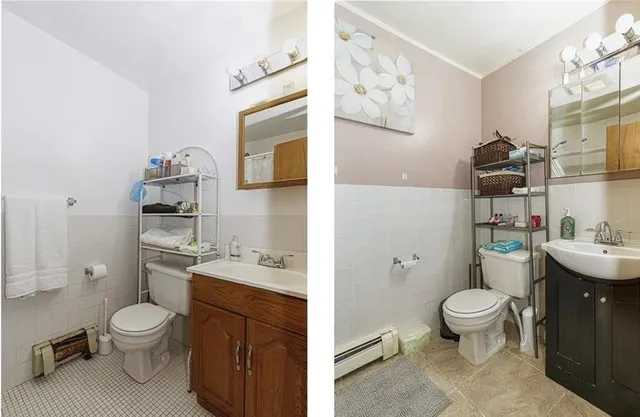 a bathroom with a toilet sink and mirror
