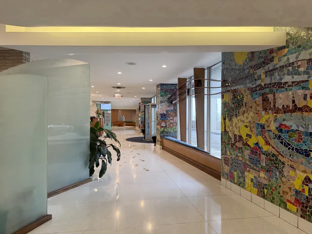 a view of a lobby with furniture