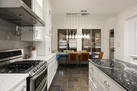 a kitchen with lots of counter top space