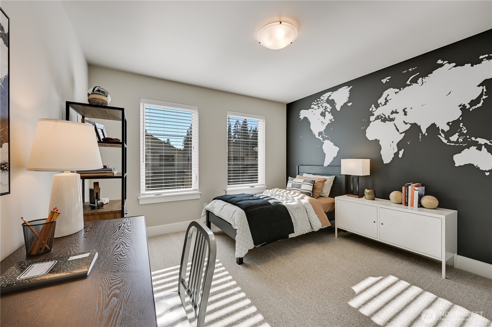 19231 Meridian Drive Southeast, Unit CW 13 Bothell, WA 98012 - Photo 23 of 36 a bedroom with furniture and a large window
