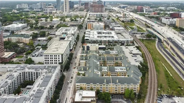 an aerial view of a city