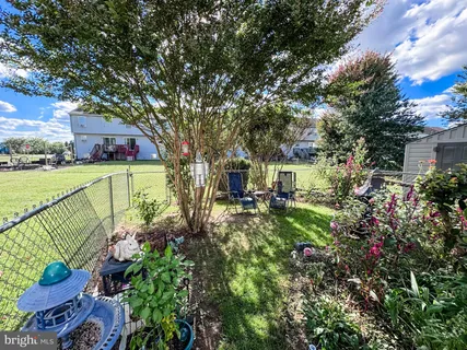 a view of a garden with a fountain