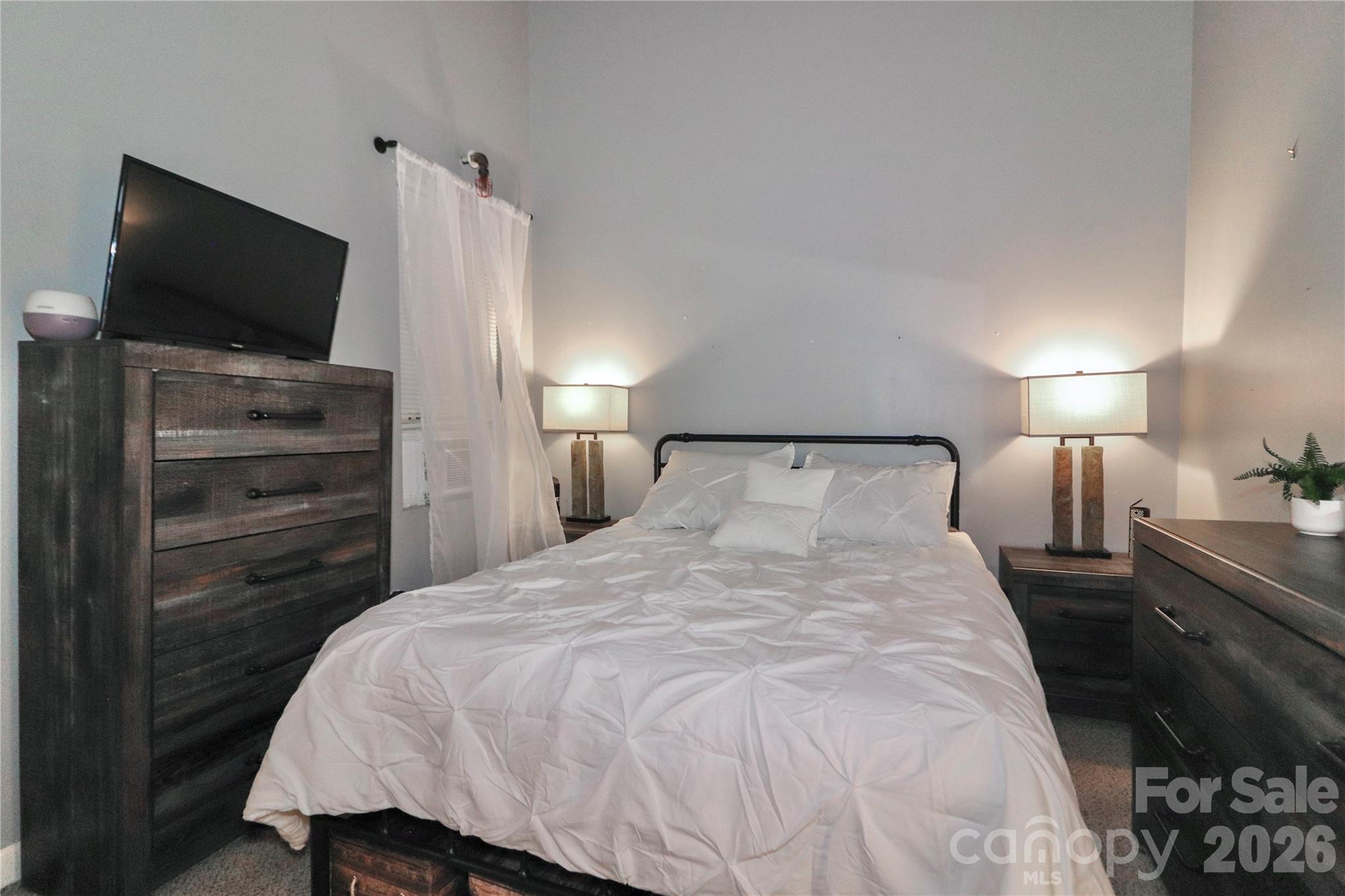 201 South Hoskins Road, Unit 315 Charlotte, NC 28208 - Photo 21 of 45 a large bed sitting in a bedroom and a flat screen tv