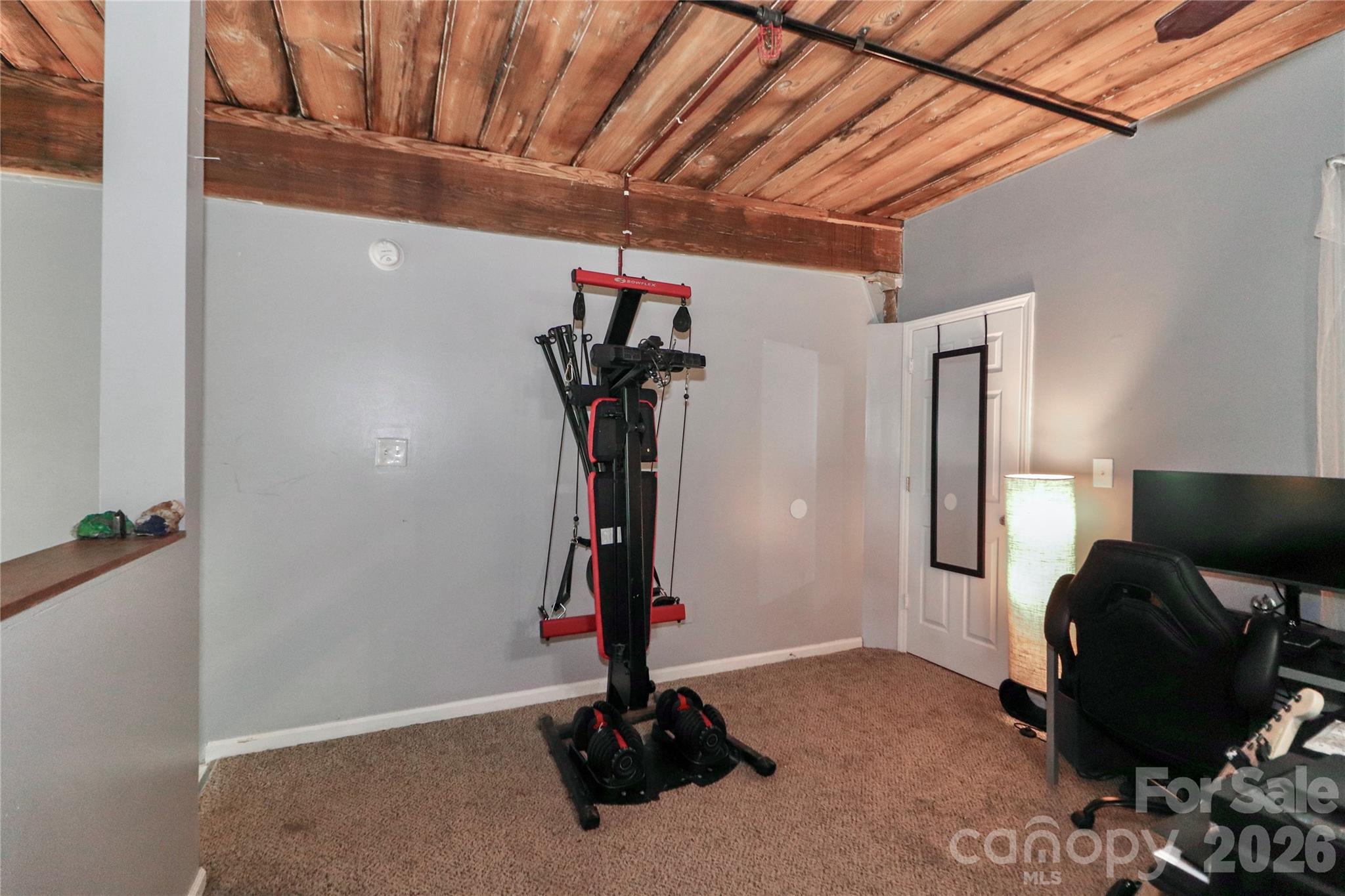 201 South Hoskins Road, Unit 315 Charlotte, NC 28208 - Photo 28 of 45 a room with gym equipment and a chandelier