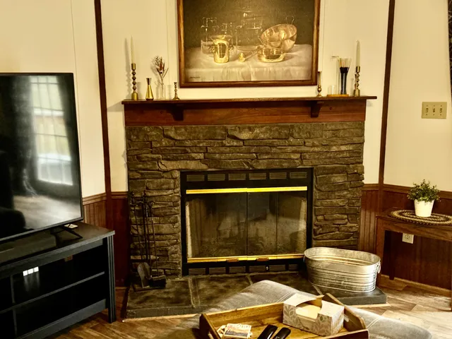 a stove top oven sitting inside of a room