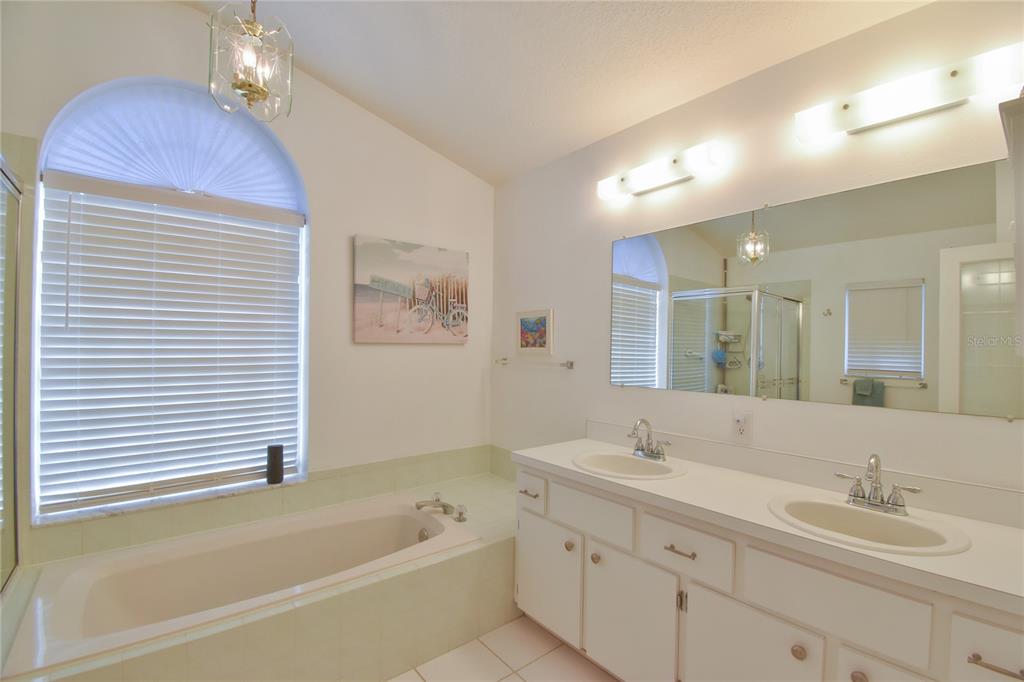 5366 Northwest 21st Loop Ocala, FL 34482 - Photo 14 of 36 a bathroom with a tub double sink window and mirror