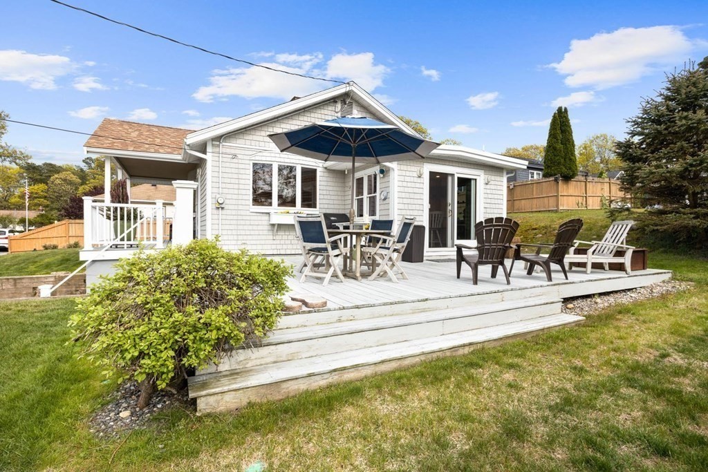 7 Glendale Road Wareham, MA 02558 - Photo 28 of 33 a view of a patio with table and chairs potted plants and large tree